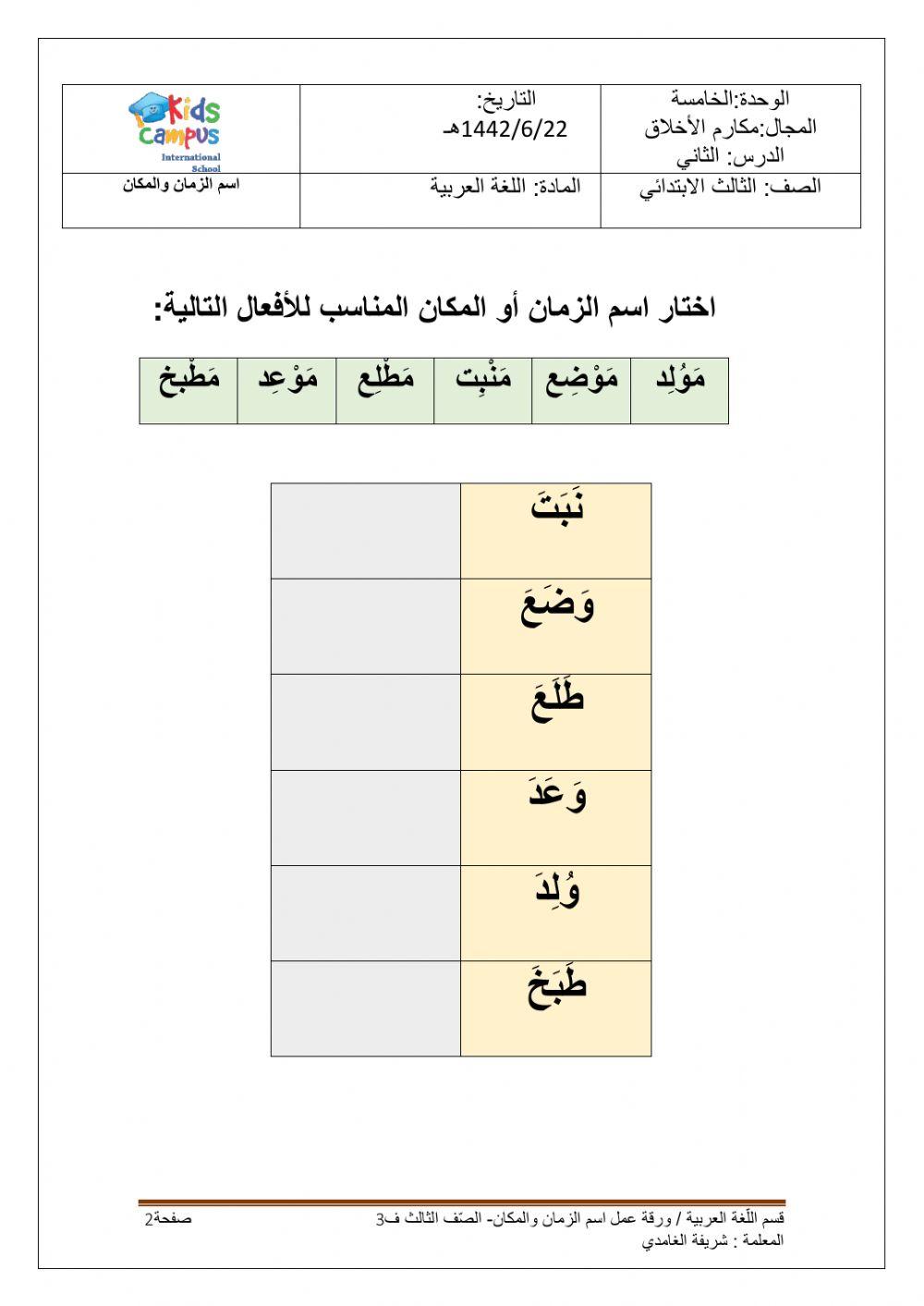 اسم الزمان والمكان