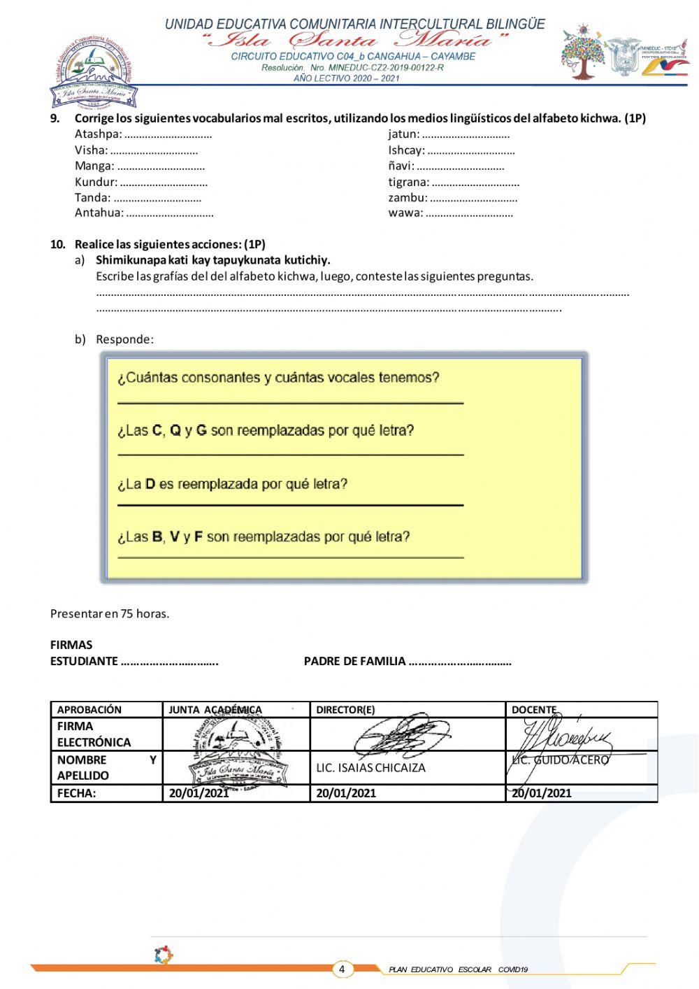 Examen Lengua Kichwa