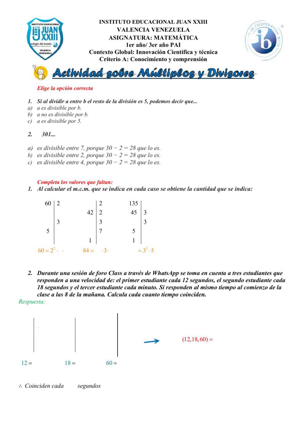 Ejercicios de mcm y MCD