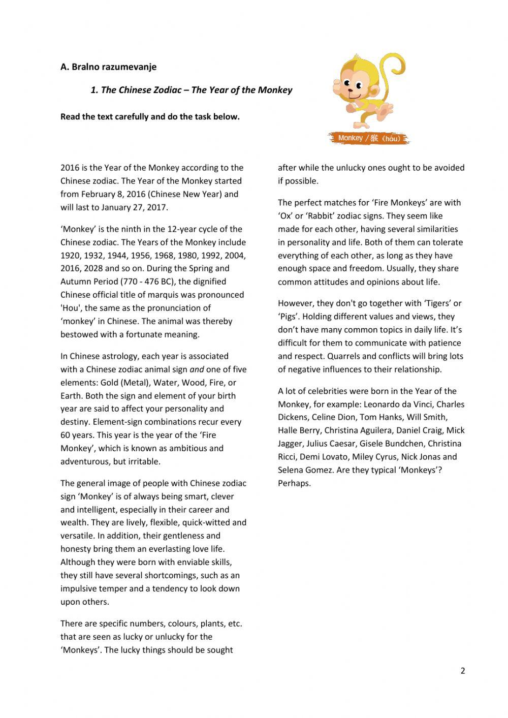 Tekmovanje iz angleščine - 9. razred - oktober 2016