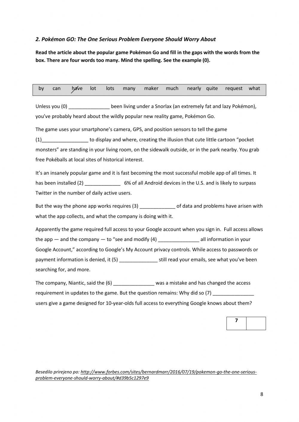 Tekmovanje iz angleščine - 9. razred - oktober 2016