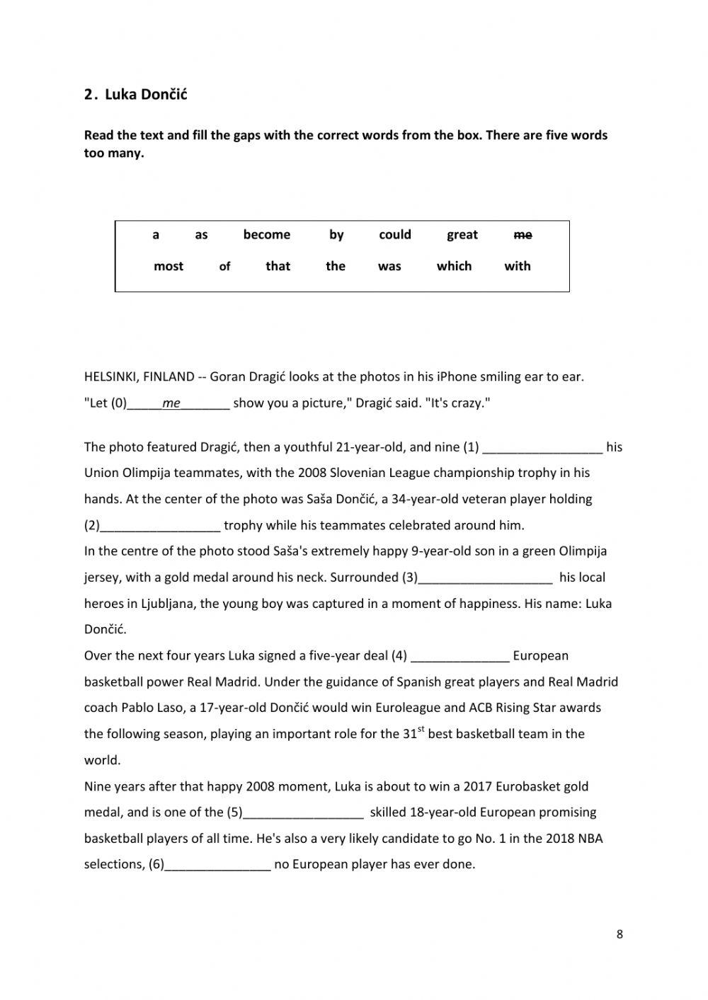 Tekmovanje iz angleščine - 9. razred - oktober 2017