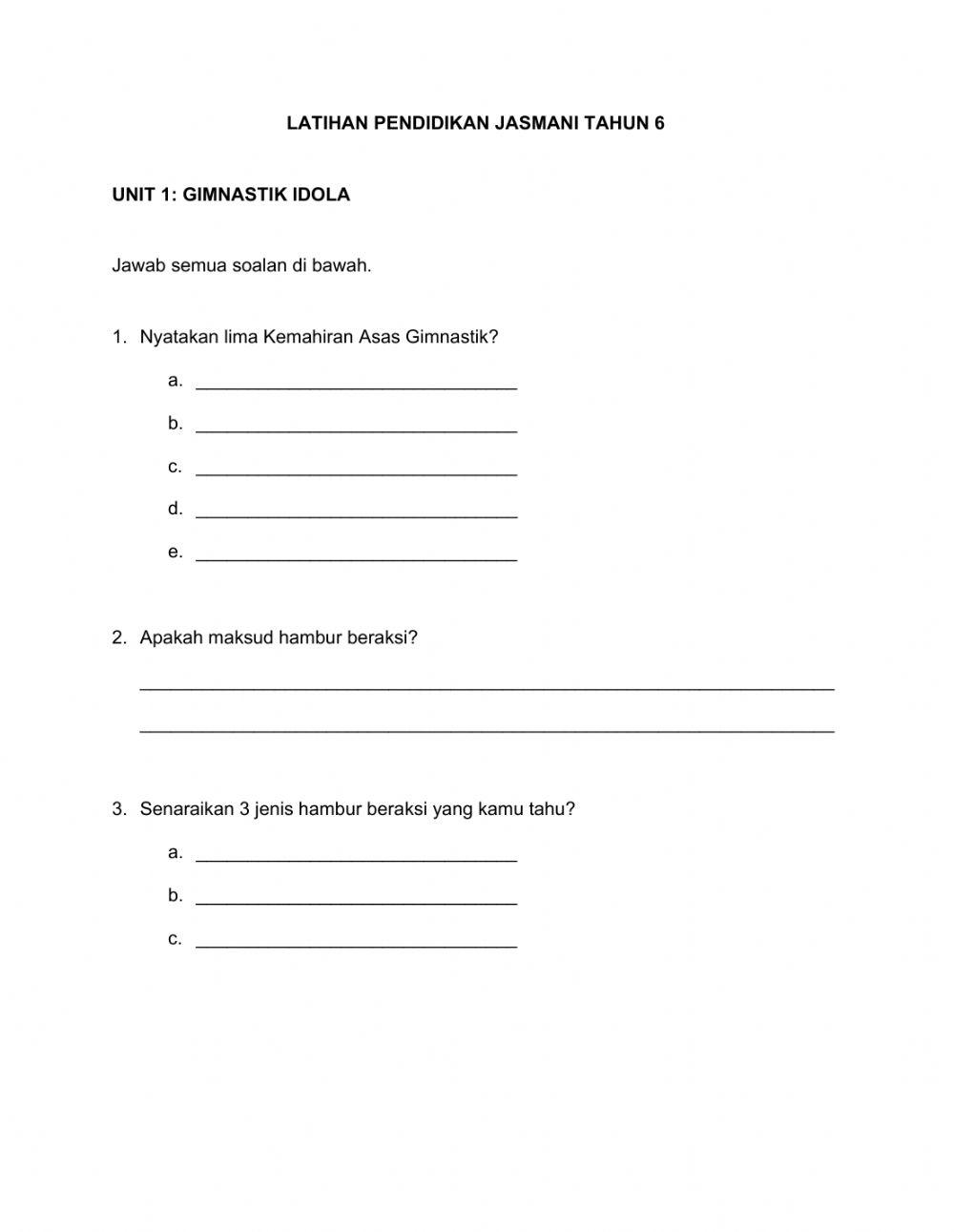 Latihan Pendidikan Jasmani Tahun 6