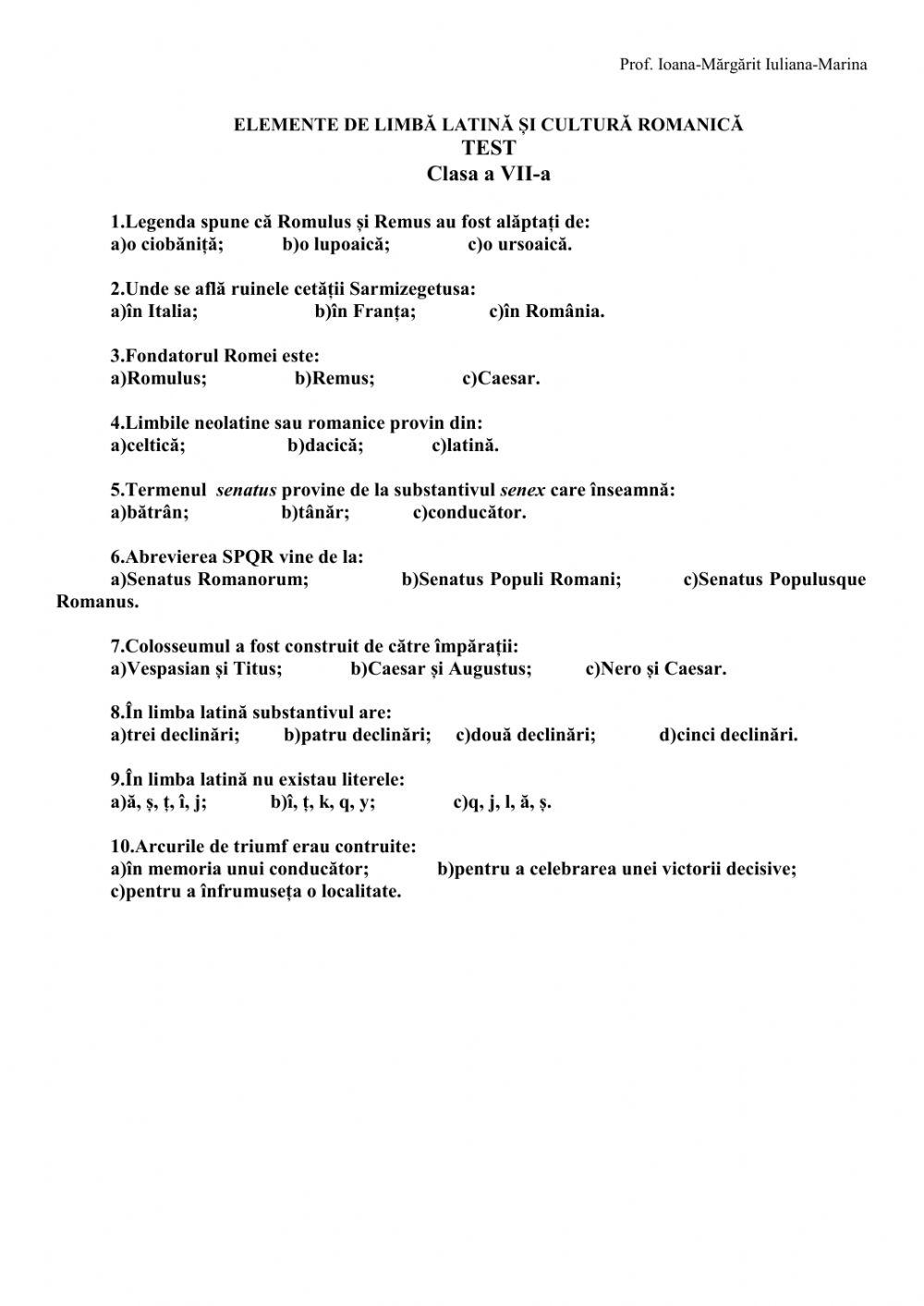 Test semestrial latina