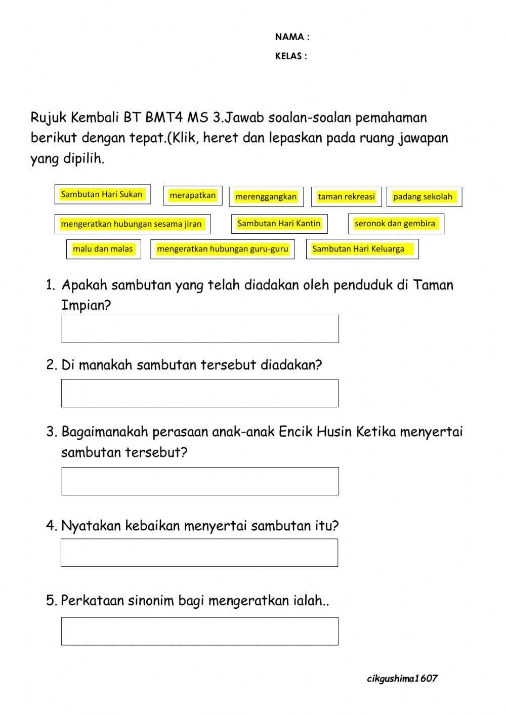 Pemahaman bm t4 bt ms3-hari keluarga taman impian Pemahaman bm t4 bt ms3-hari keluarga taman impian