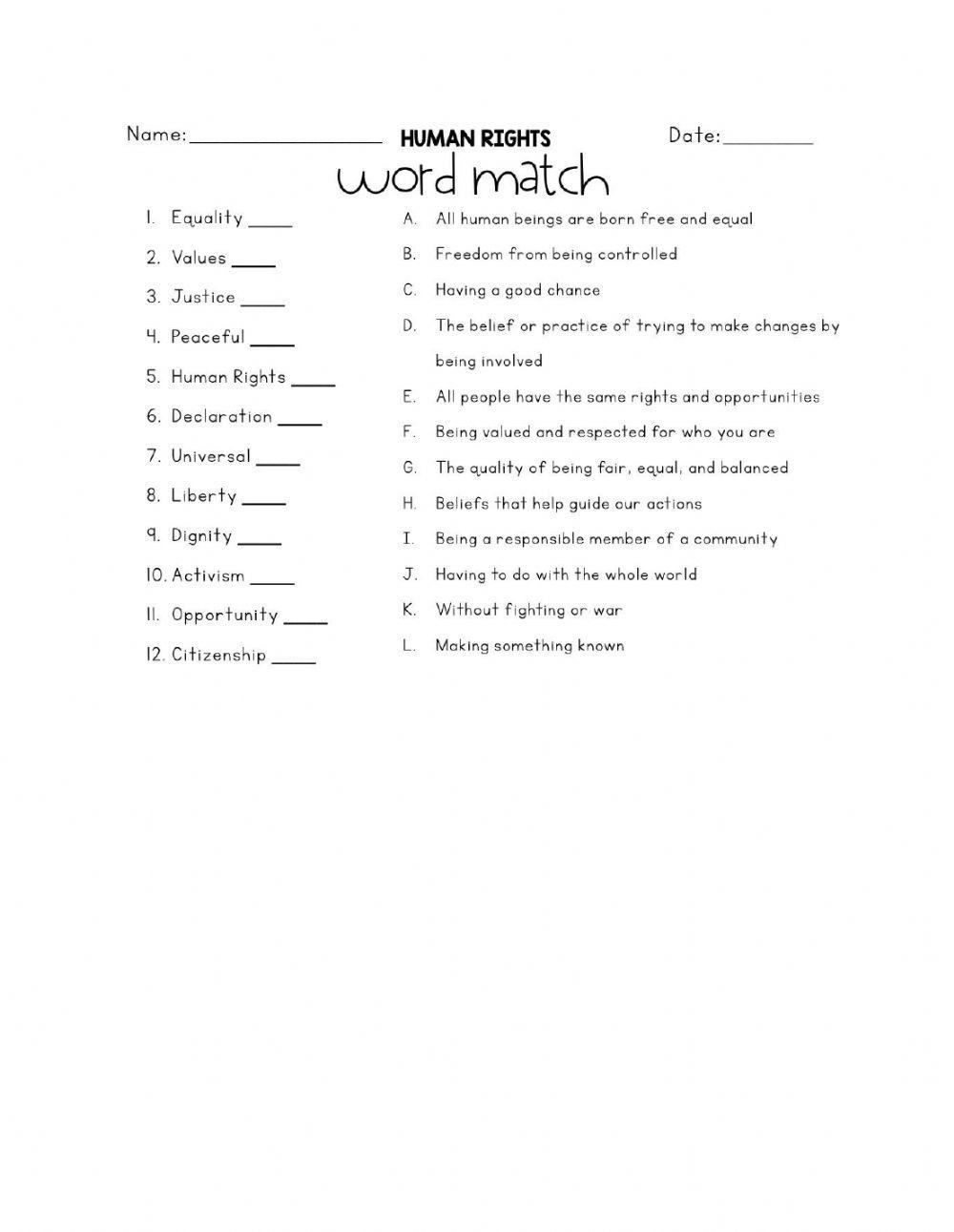 Human Rights- Word Match