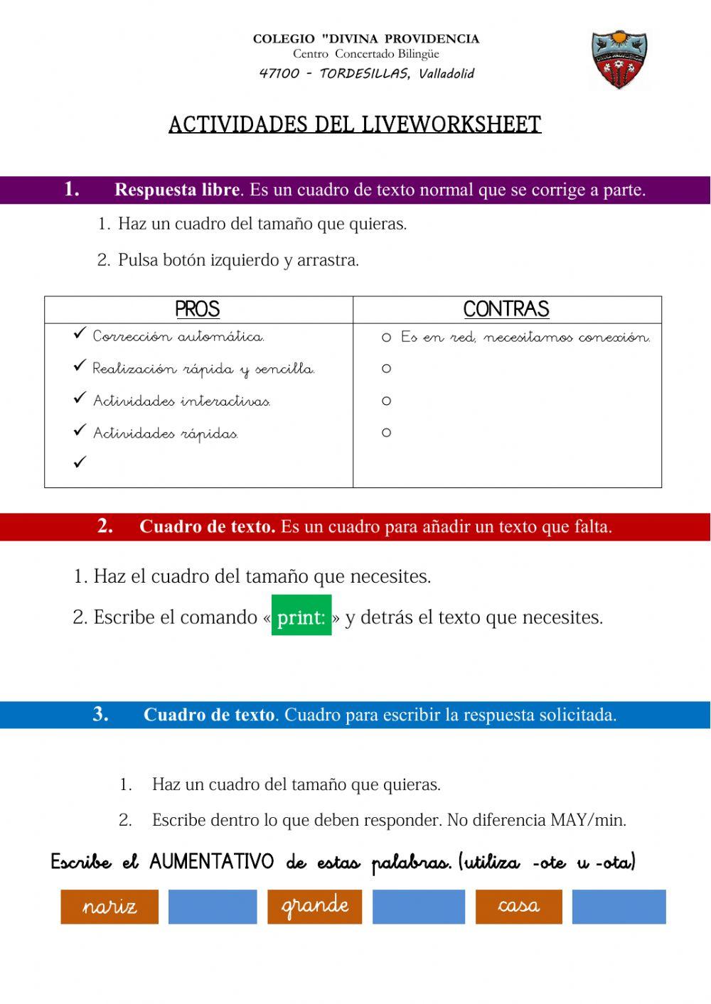 Actividades de Liveworksheet coles