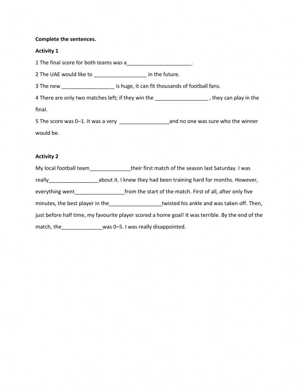 Lessons 5–6 Football: The UAE national football team