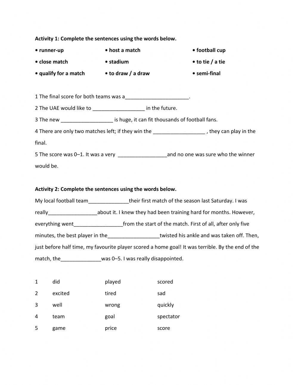 Lessons 5–6 Football: The UAE national football team