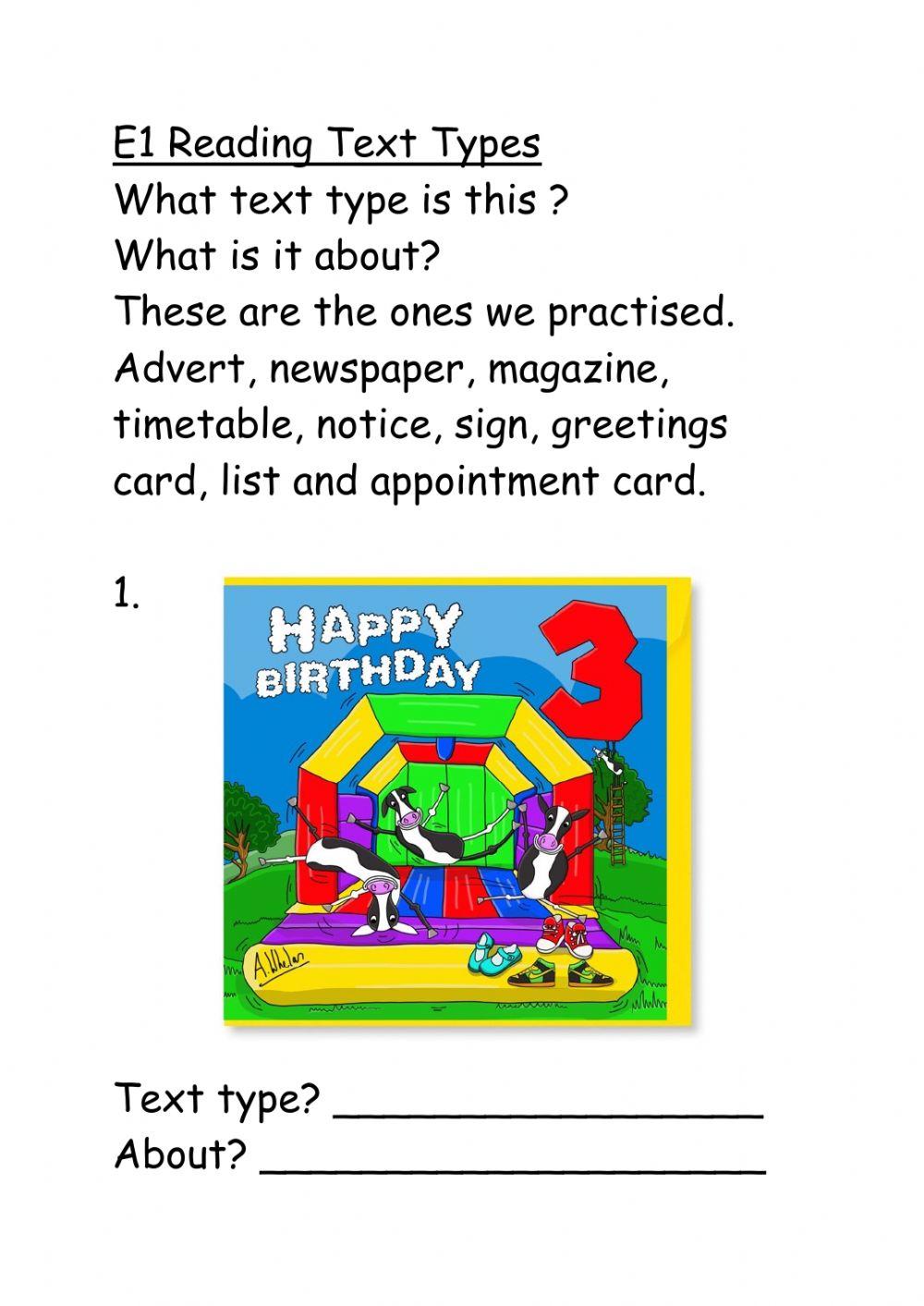 Text types reading e1 part 1