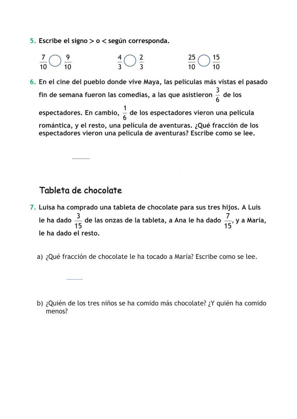 Repaso Tema 5 Mates 4º (Fracciones)