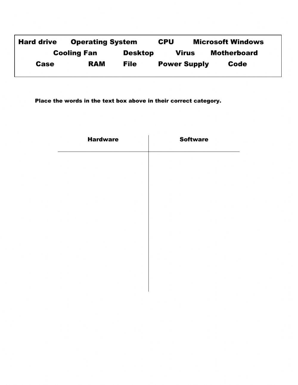 Hardware and Software online activity | Live Worksheets