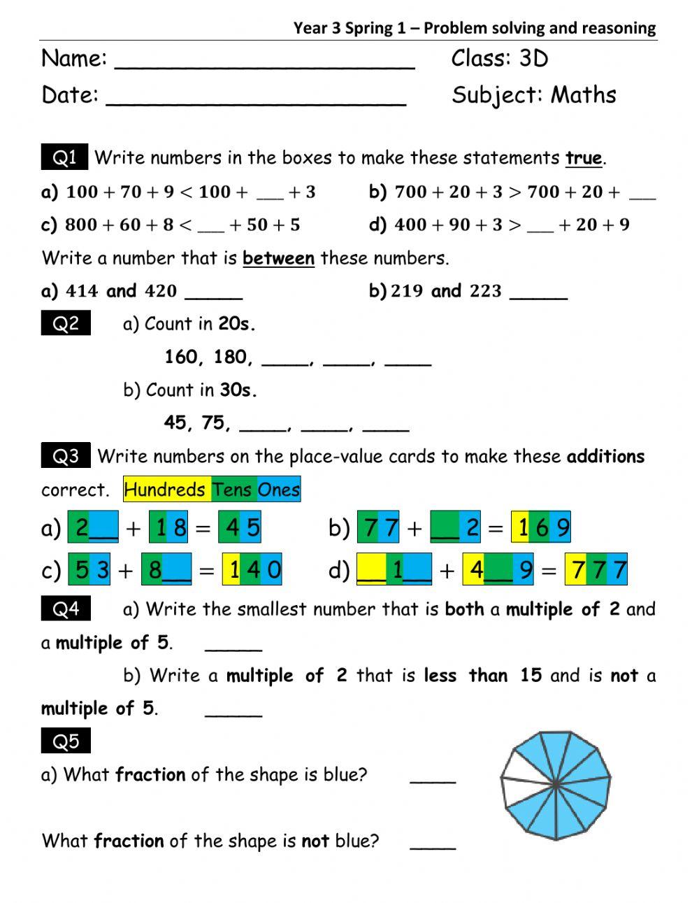 Year 3 Spring I Problem solving - reasoning (Prep1)