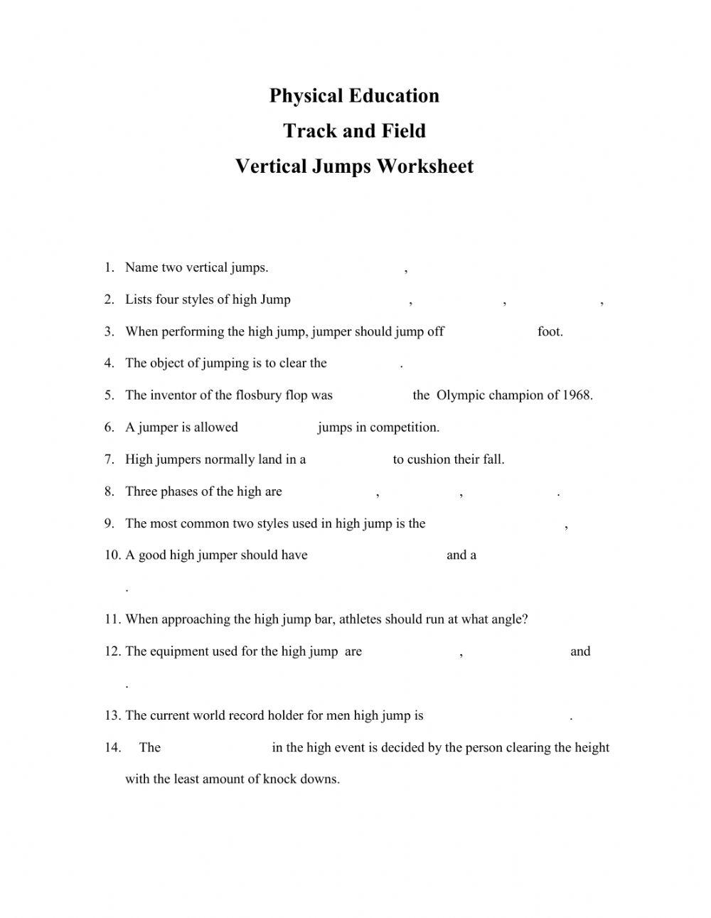 AFA Vertical Jumps Worksheet