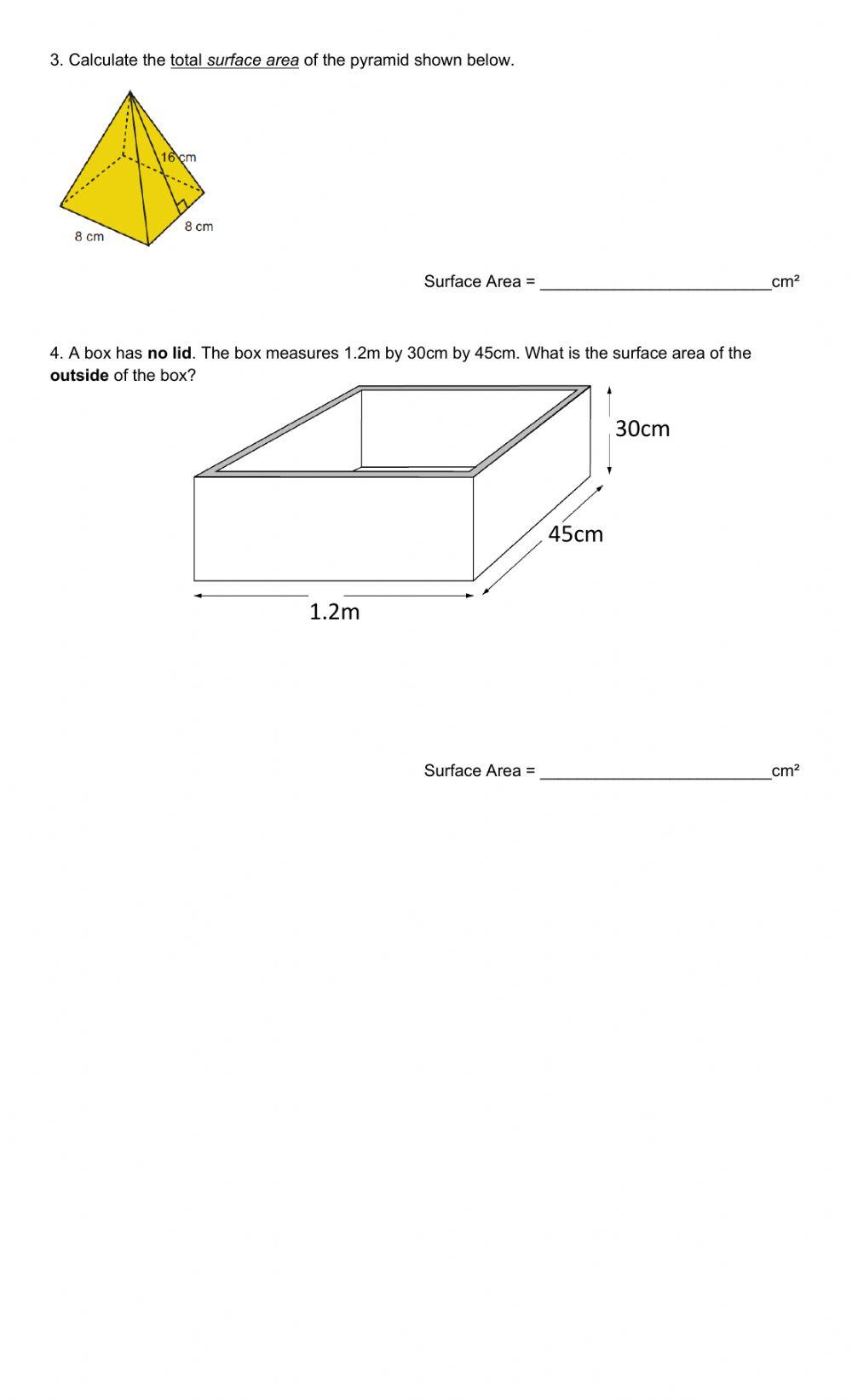 Surface Area- Worksheet 1