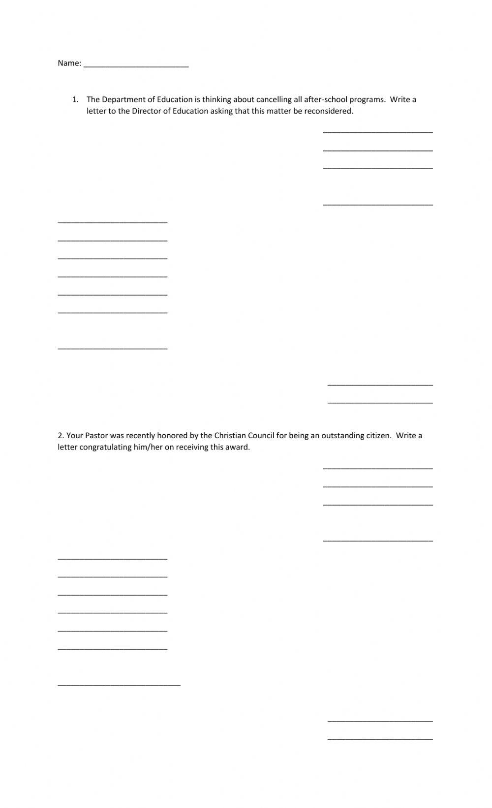 The formal letter format and envelope worksheet live worksheets