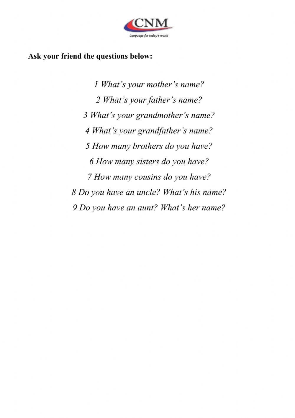 Interactive Worksheet Family - Level I Adults-Teens - v. 1