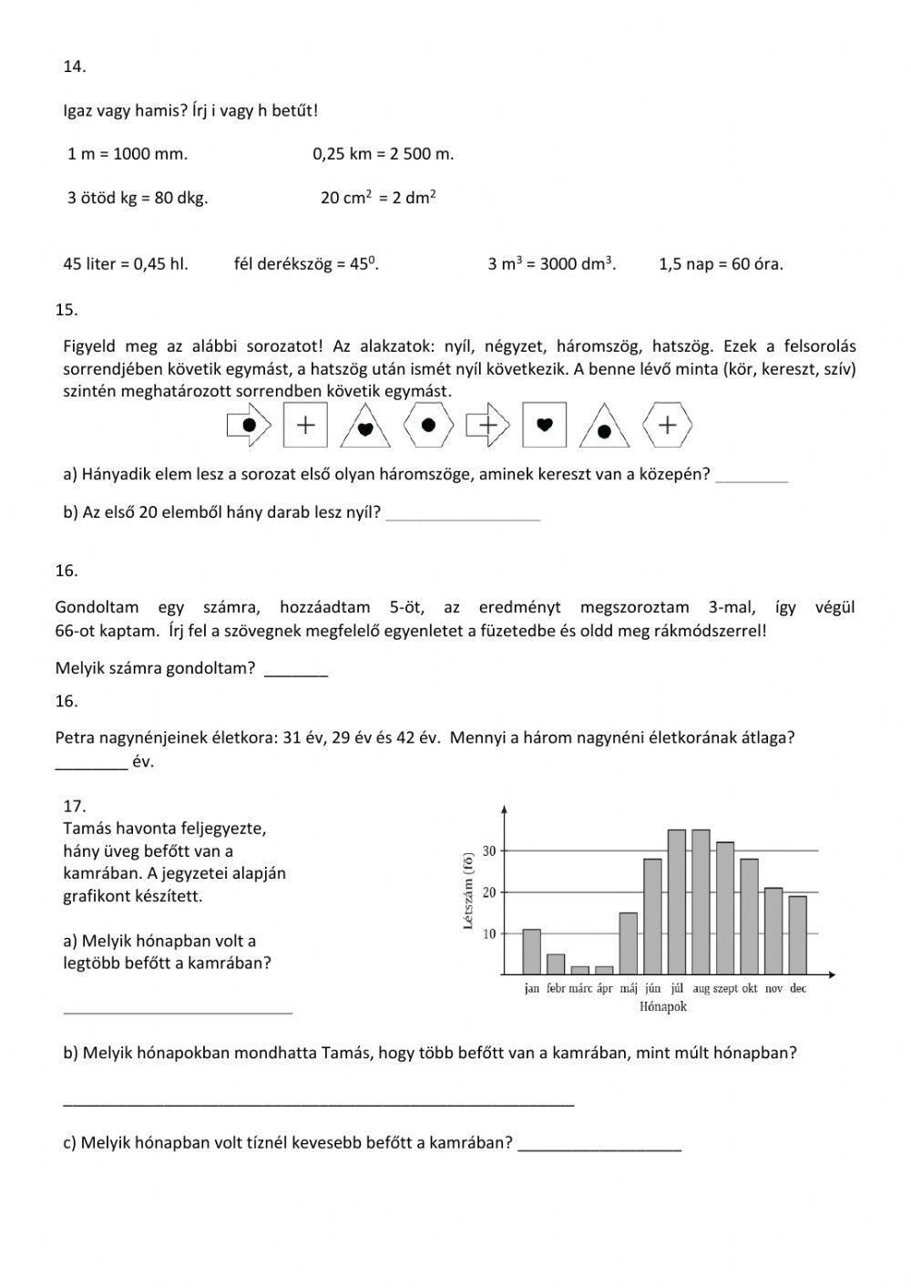 Tájékozódó mérés, matematika 6