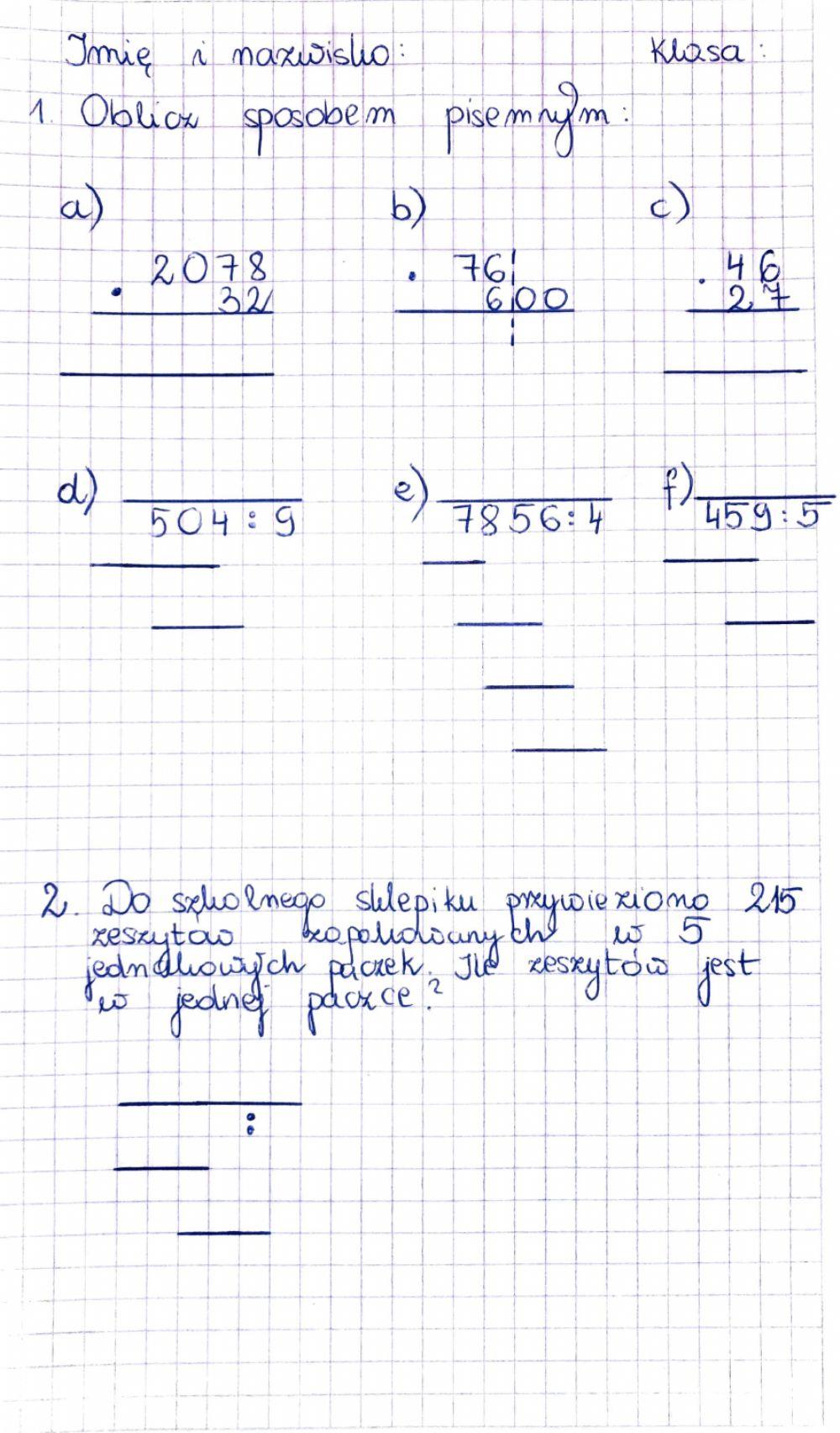 Mnożenie i dzielenie sposobem pisemnym