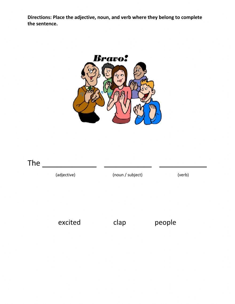 Adjective, noun, verb sentences 2