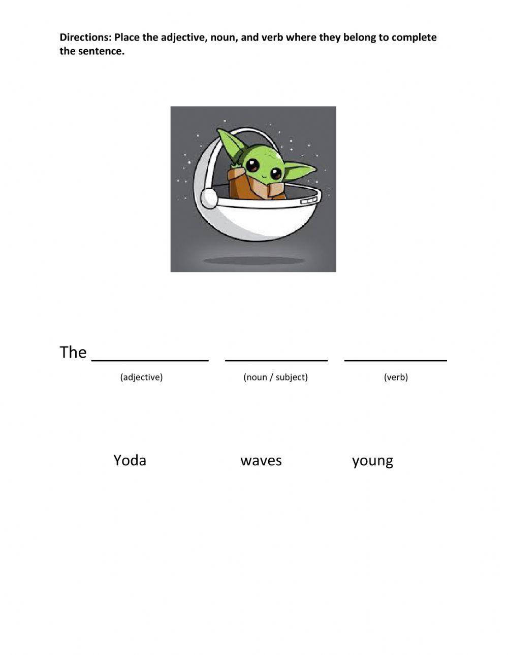 Adjective, noun, verb sentences 2