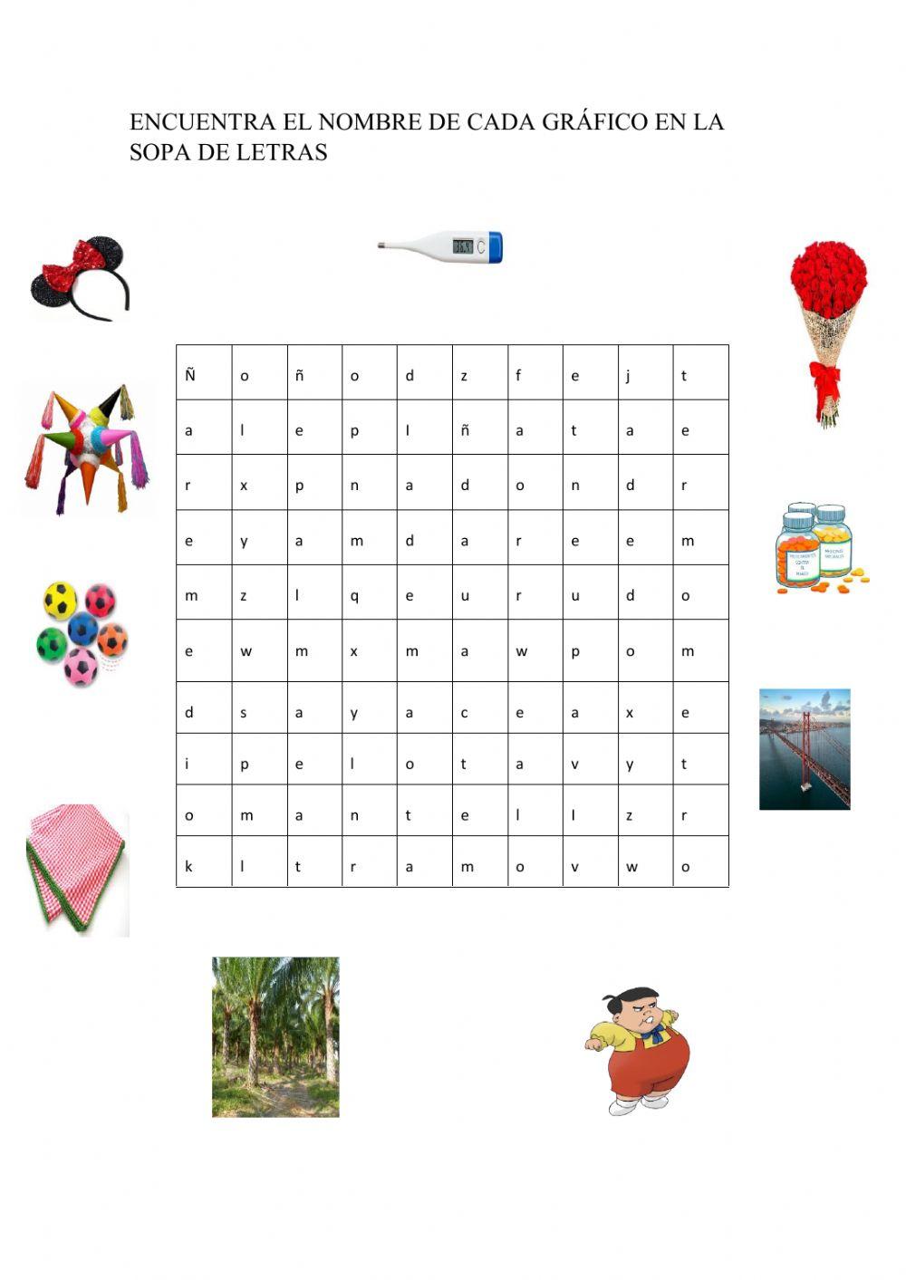 Sopa de letras con el fonema N-D-P-Ñ