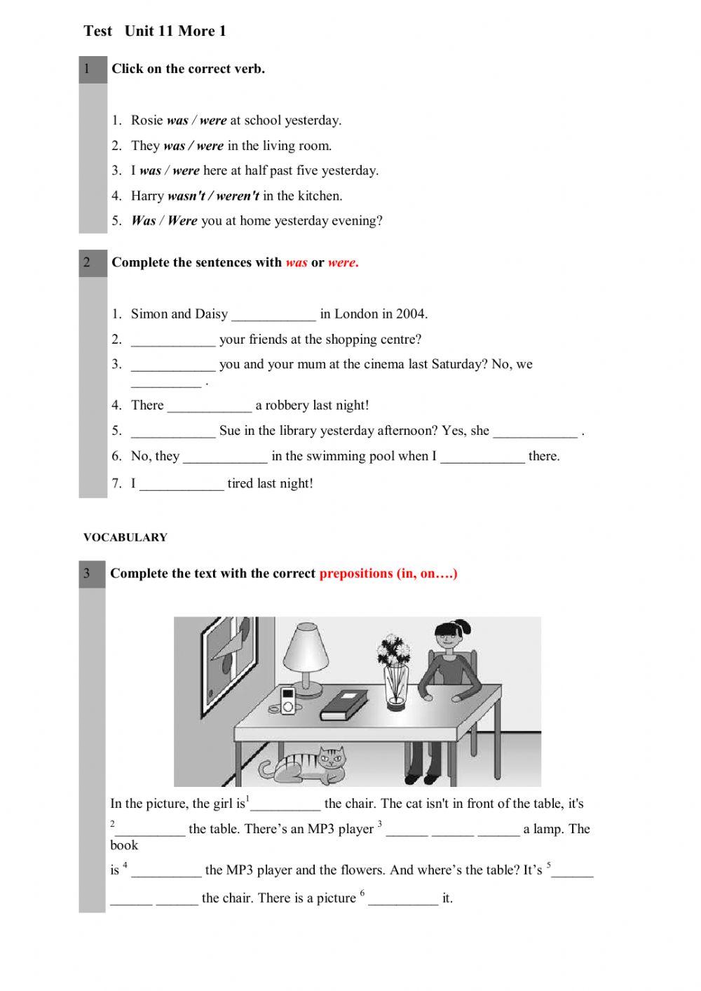 Was-were prepositions