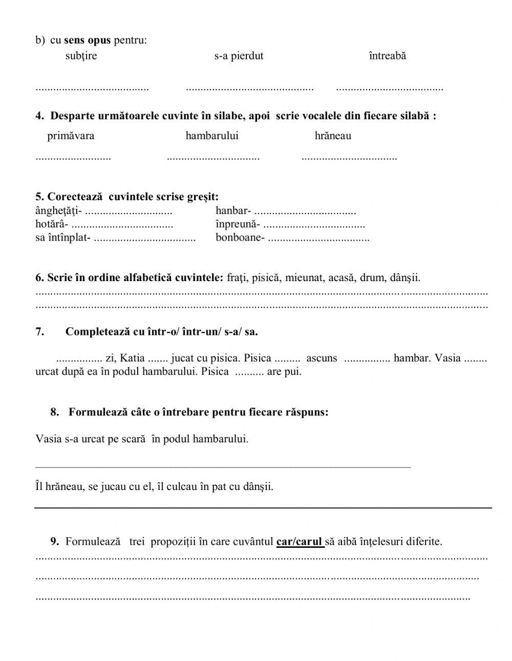 Clasa a II-a, semestrul I - Îmi amintesc ce am învățat la Comunicare în limba română!