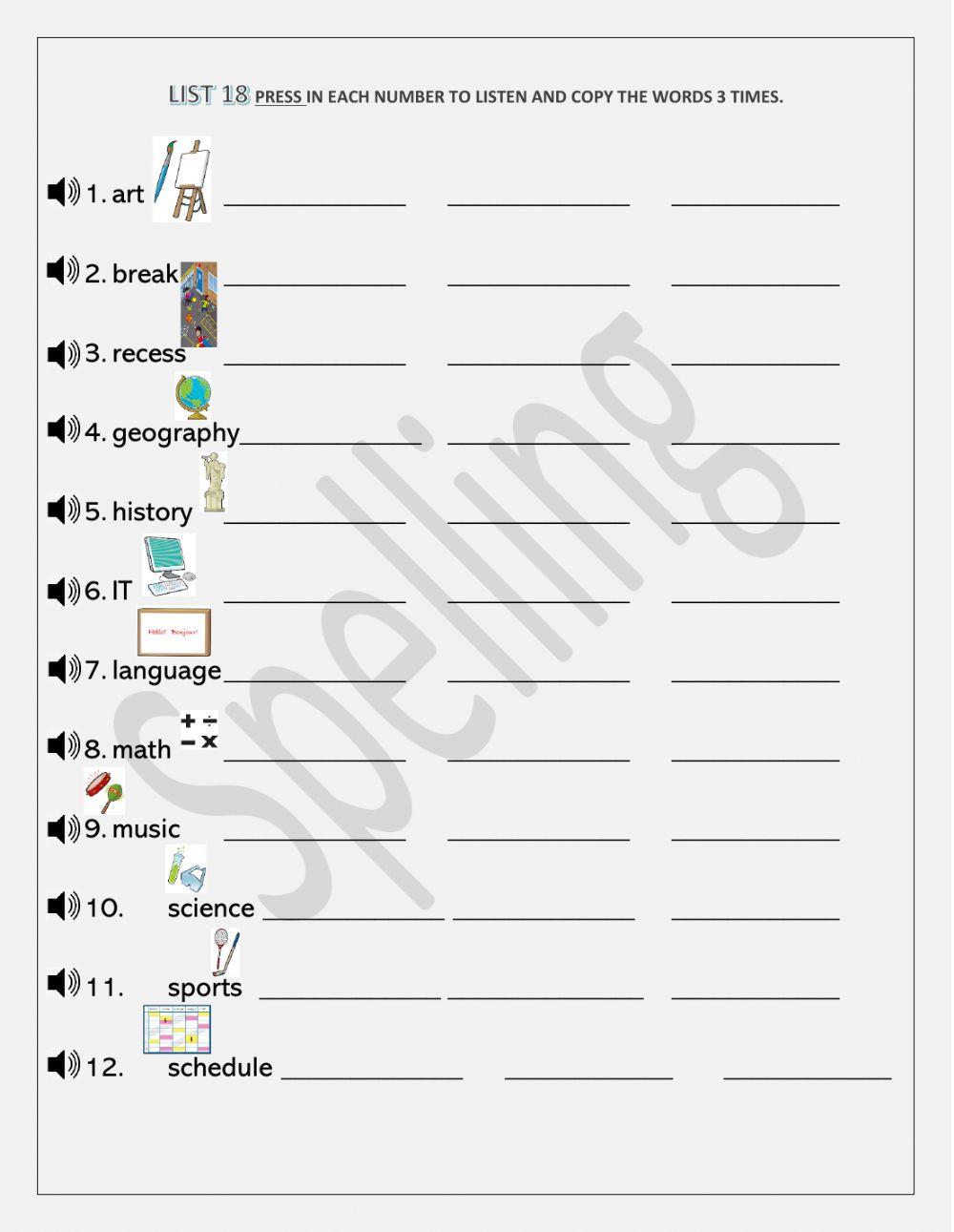 Spelling practiceb repetition