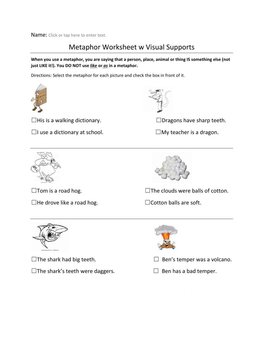 Identify the Metaphor Worksheet