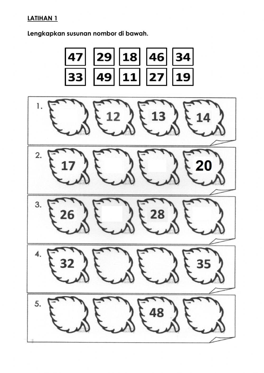 Latihan 1 Nombor bulat 11 hingga 50