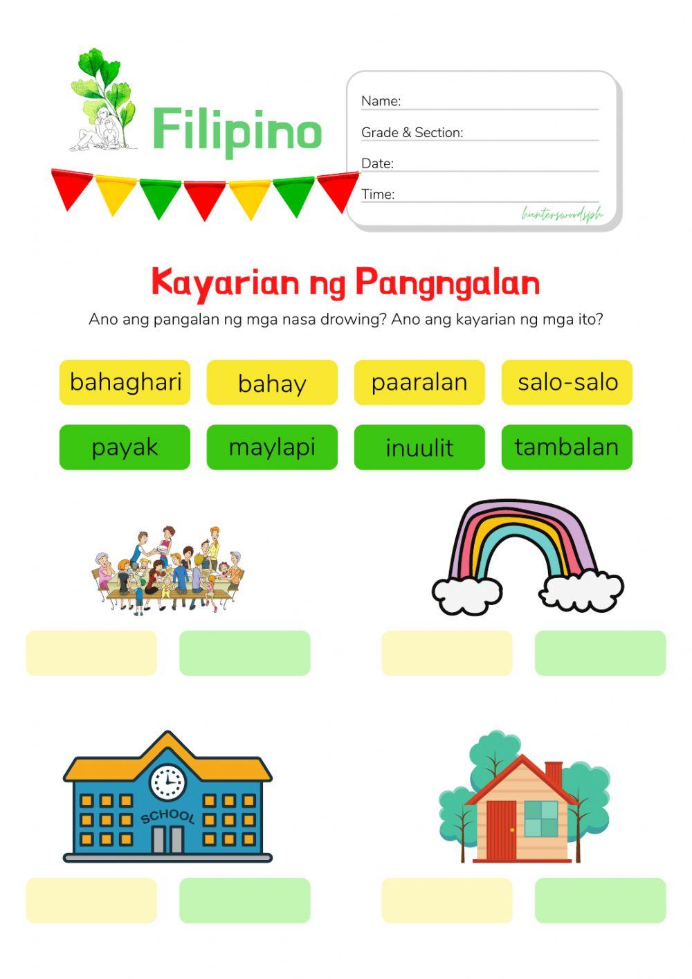 Kayarian ng Pangngalan: Worksheet for Grade 1