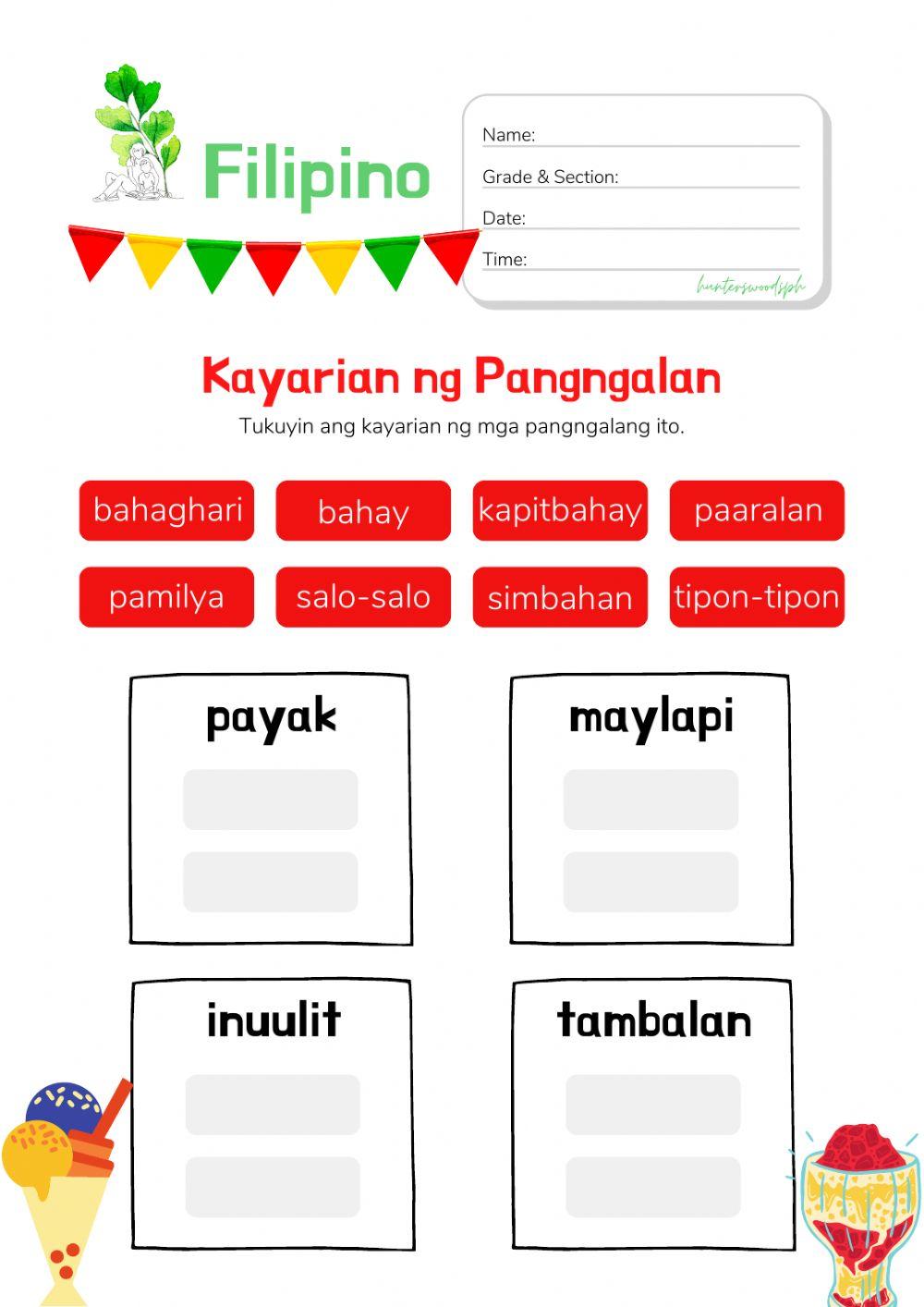 Kayarian ng Pangngalan: Worksheet for Grade 2