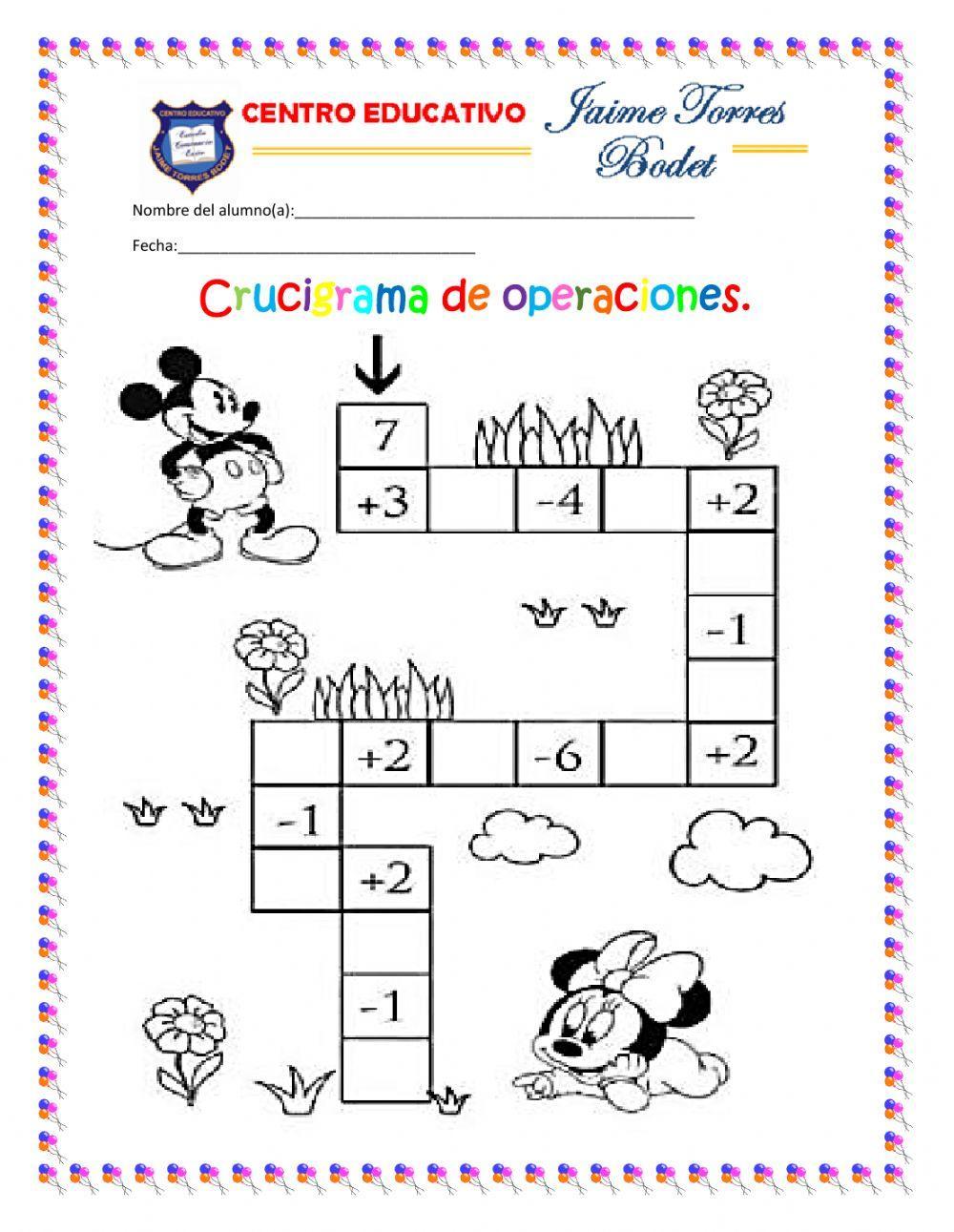 Crucigrama de operaciones