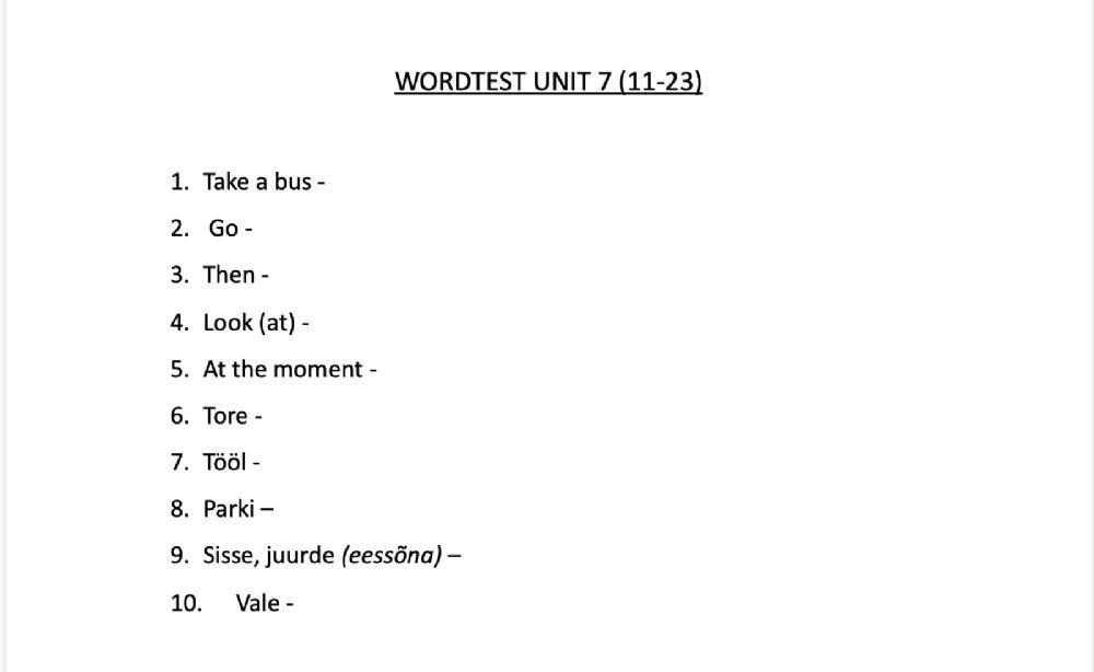 Wordtest Unit 7 (11-23)