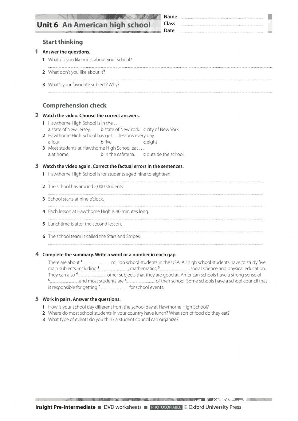 Insight Pre Intermediate Unit 6 Video American school