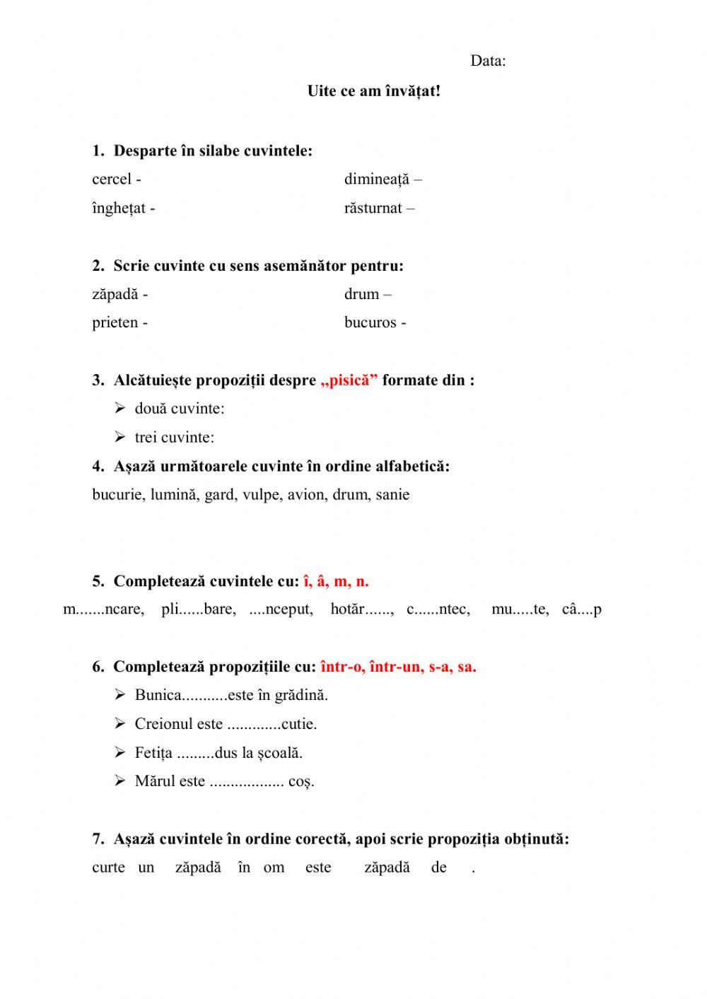Evaluare sumativă - semestrul I
