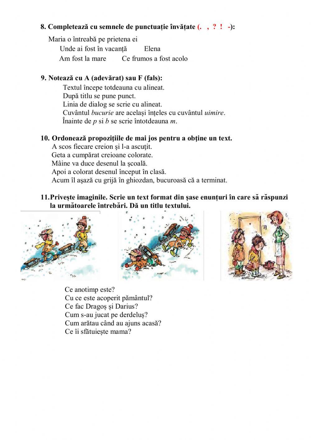 Evaluare sumativă - semestrul I