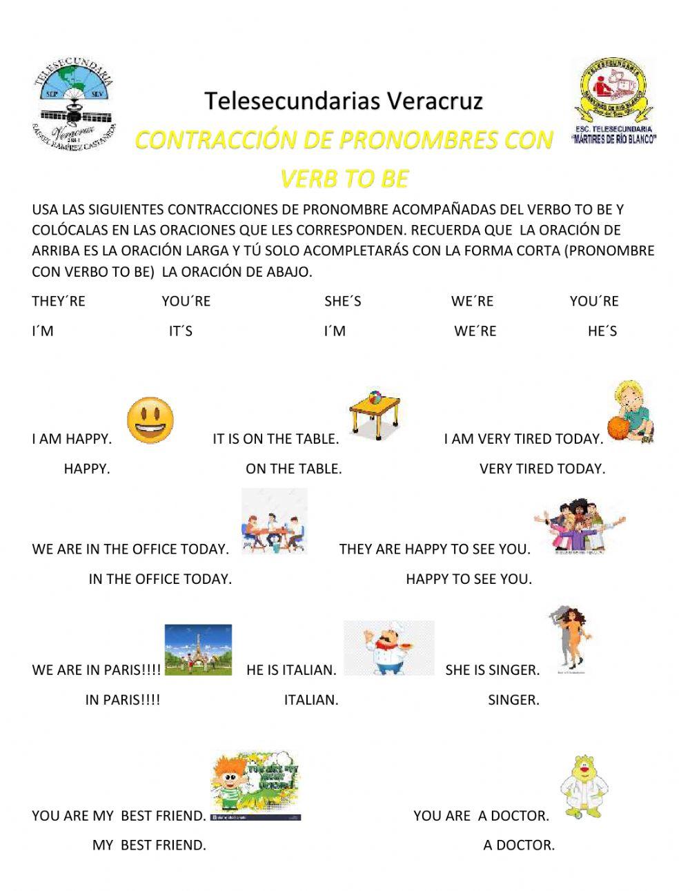 Contracción de pronombres con verbo to be