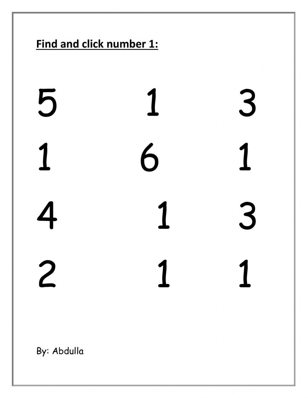 Find number 1 interactive worksheet | Live Worksheets