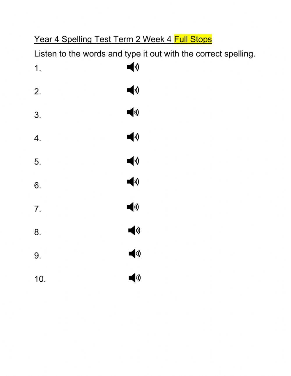 Spelling Week 4 Full stops