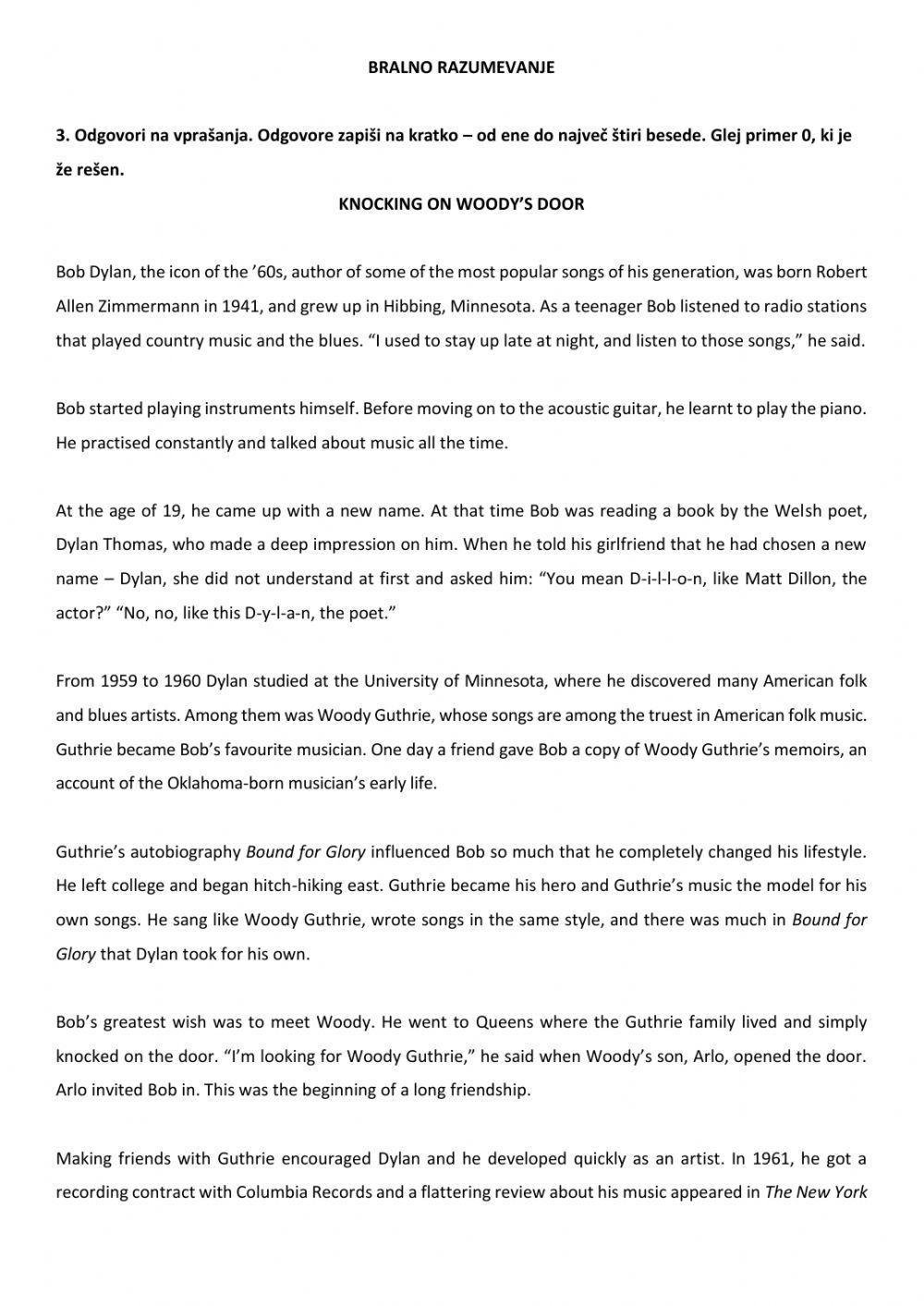 MINUTKE ZA NPZ - slušno in bralno razumevanje 9.razred