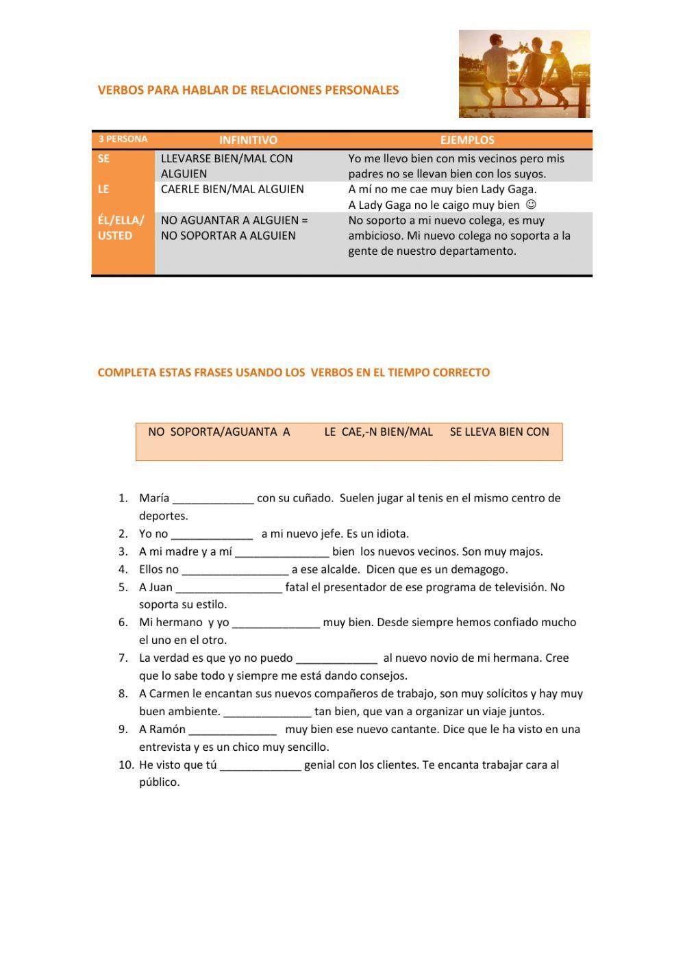 B1. Verbos para hablar de relaciones entre personas