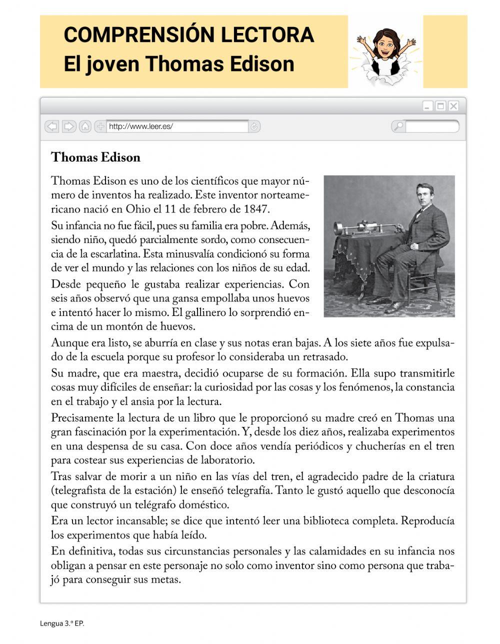 Compresión lectora Thomas Edison