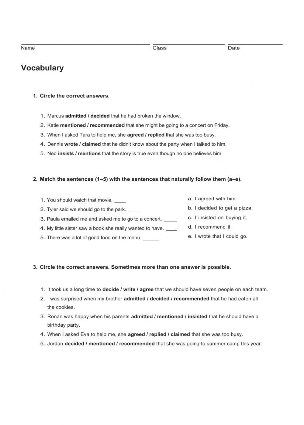 Reporting Verbs- Vocabulary