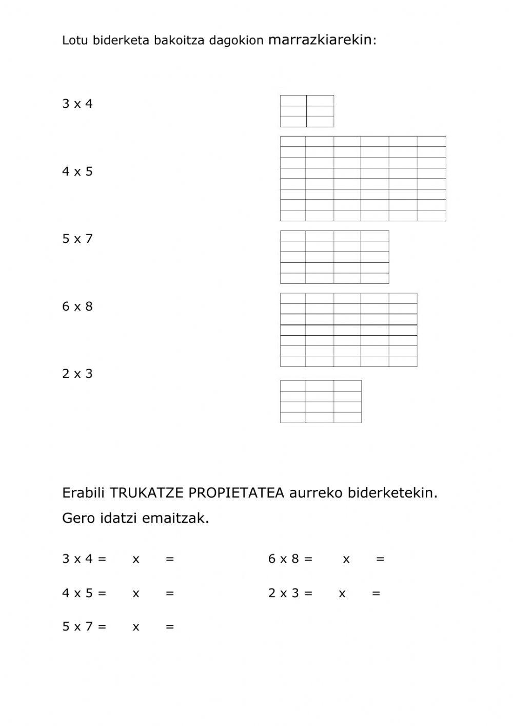 Trukatze propietatea-biderketak