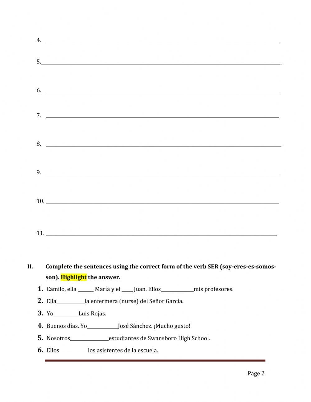 Pronombes personales- Verbo SER