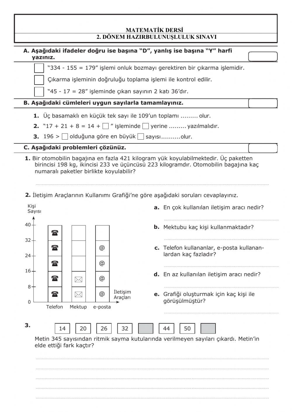 2.dönem Matematik hazırbulunuşluluk sınavı