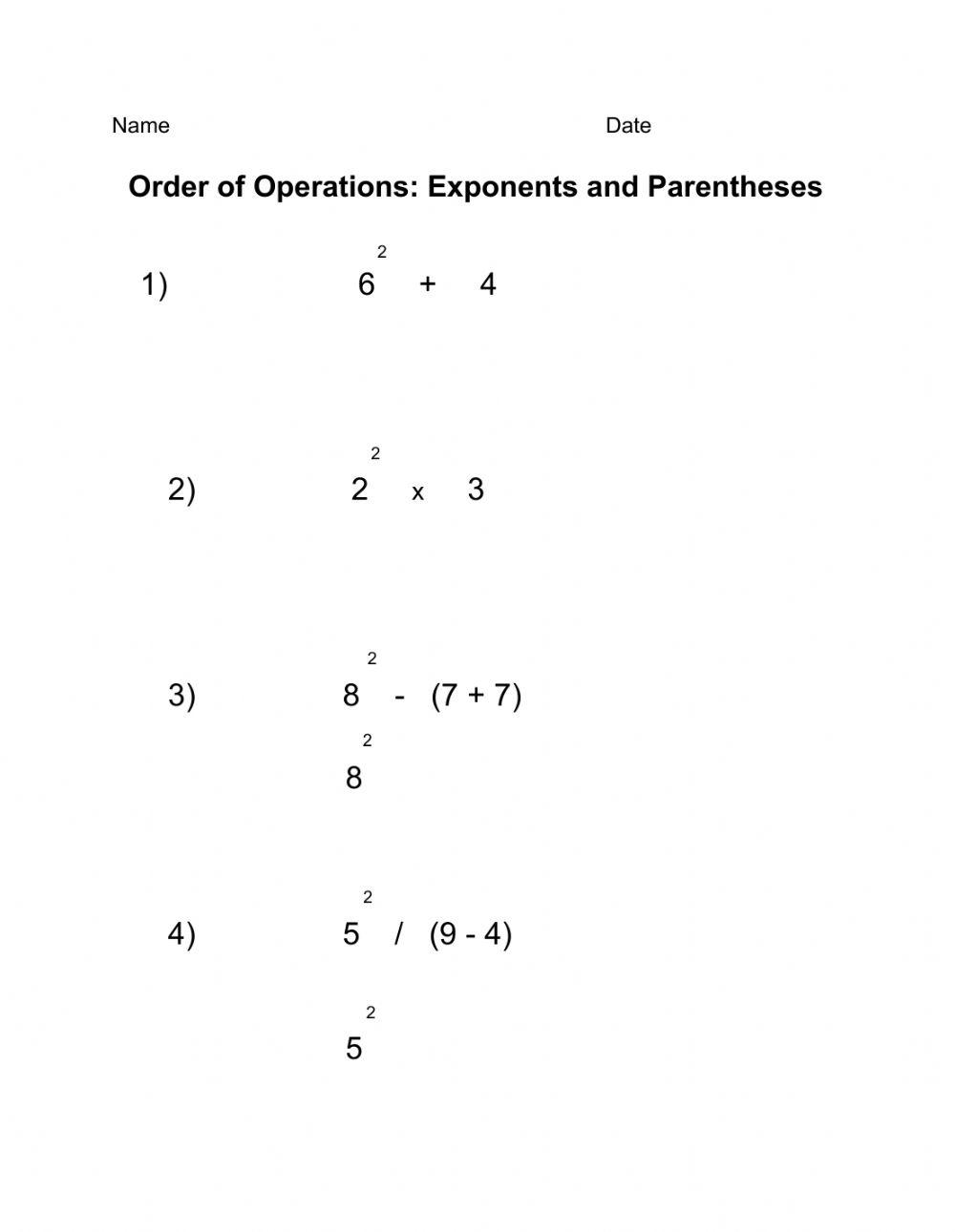 Order of Operations: Exponents and Paragraphs