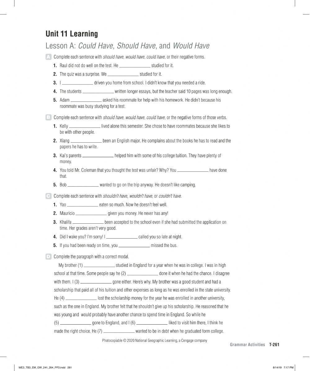 Should have, Could have and Would have